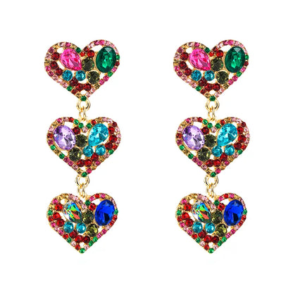 Multi-Layer Heart-Shaped Alloy Diamond Long Earrings Wholesale Nihaojewelry