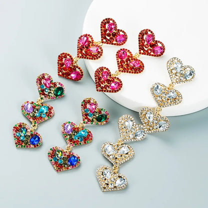 Multi-Layer Heart-Shaped Alloy Diamond Long Earrings Wholesale Nihaojewelry