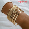 Multi Layer Stacked Geometric Metal Alloy Iron Electroplated Unisex Bracelet Set