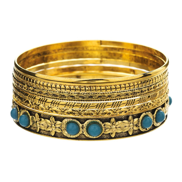 Multi Layer Stacked Geometric Metal Alloy Iron Electroplated Unisex Bracelet Set