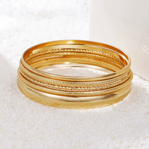 Multi Layer Stacked Geometric Metal Alloy Iron Electroplated Unisex Bracelet Set