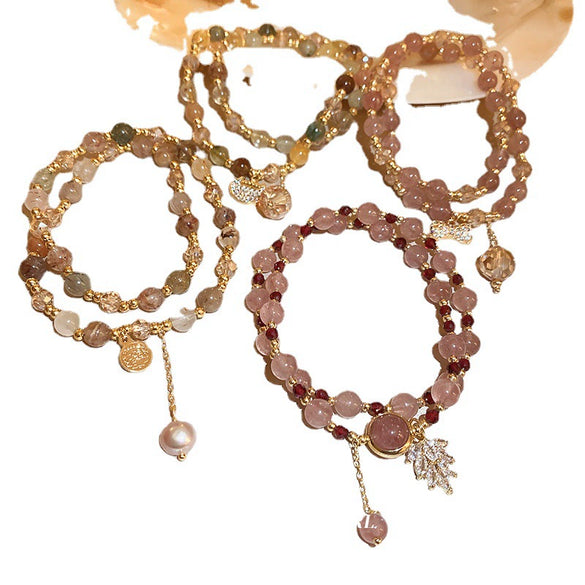 Multi Layered Winding Freshwater Imitation Pearl Beaded Bracelet Retro Geometric Style Handmade