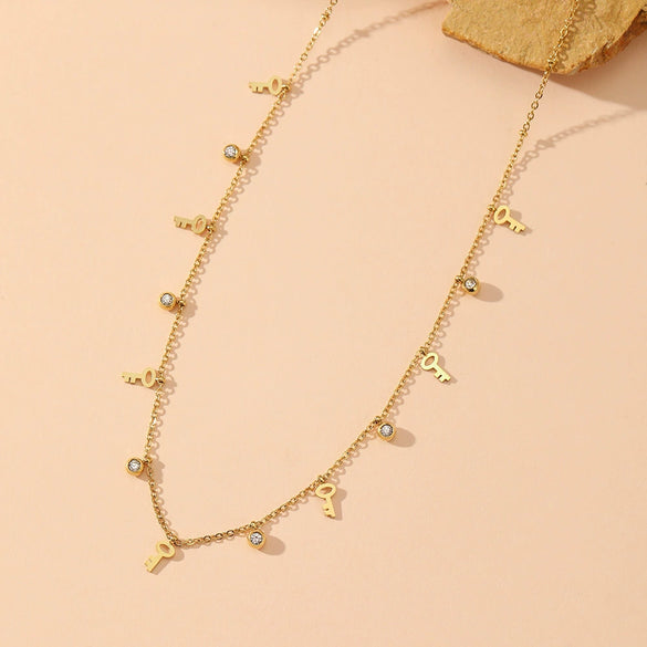 Multi Pendant Women's Necklace In Titanium Steel With Four Leaf Clover Love Star Moon Devil's Eye And Geometric Patterns