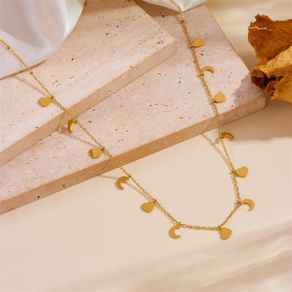 Multi Pendant Women's Necklace In Titanium Steel With Four Leaf Clover Love Star Moon Devil's Eye And Geometric Patterns