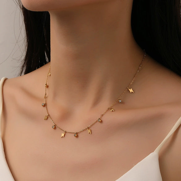 Multi Pendant Women's Necklace In Titanium Steel With Four Leaf Clover Love Star Moon Devil's Eye And Geometric Patterns