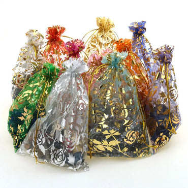 Multi-Size Bronzing Rose Gauze Gift Decoration Organza Bunch Pocket Candy Bag Wholesale