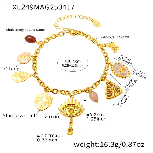 Multiaccessory Necklace Bracelet 316L Stainless Steel Furnace Vacuum Plated With Devil's Eye Pattern In Colorful Style