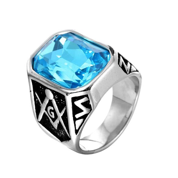 Multicolor Gemstone Titanium Steel Punk Geometric Ring For Men And Unisex With Polishing Treatment