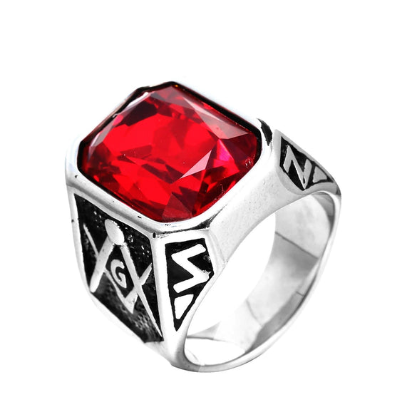 Multicolor Gemstone Titanium Steel Punk Geometric Ring For Men And Unisex With Polishing Treatment