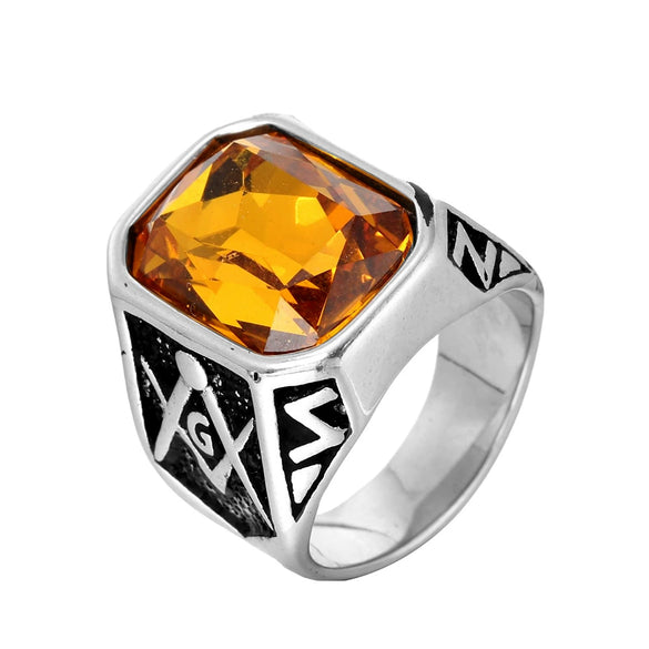 Multicolor Gemstone Titanium Steel Punk Geometric Ring For Men And Unisex With Polishing Treatment
