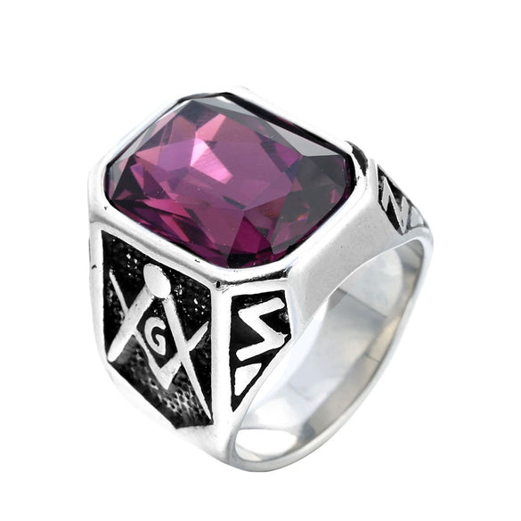 Multicolor Gemstone Titanium Steel Punk Geometric Ring For Men And Unisex With Polishing Treatment