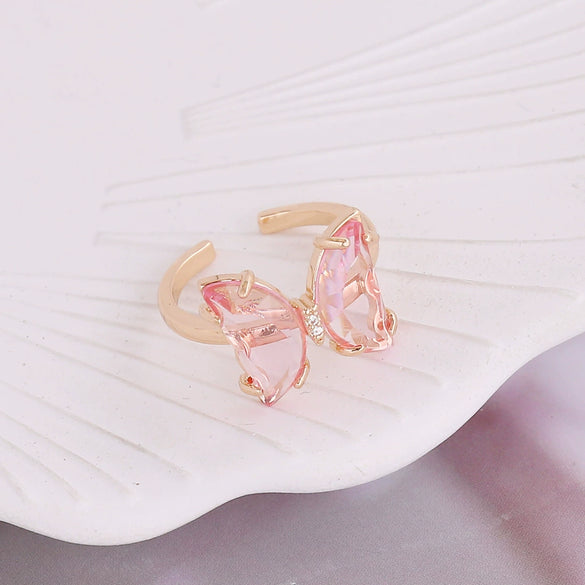 Multicolor Glass Butterfly Ring For Women Copper Electroplated Creative Jewelry