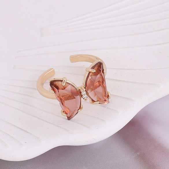 Multicolor Glass Butterfly Ring For Women Copper Electroplated Creative Jewelry