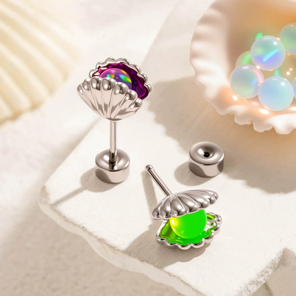 Multicolor Jelly Nebula Shell Metal Electroplated Piercing Earrings Unisex Fashion