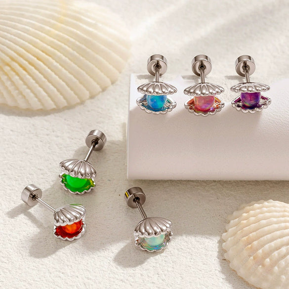 Multicolor Jelly Nebula Shell Metal Electroplated Piercing Earrings Unisex Fashion