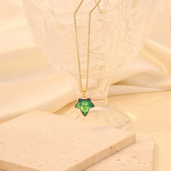 Multicolor Maple Leaf Pendant Fashion Stainless Steel Clavicle Chain Necklace