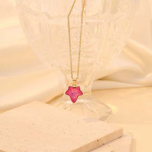 Multicolor Maple Leaf Pendant Fashion Stainless Steel Clavicle Chain Necklace