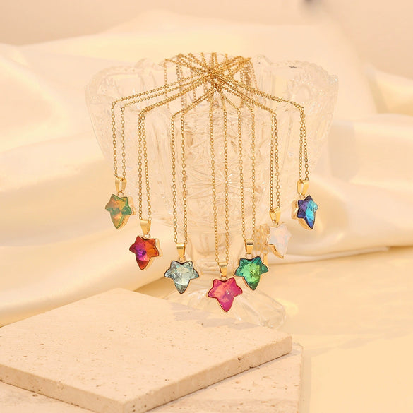 Multicolor Maple Leaf Pendant Fashion Stainless Steel Clavicle Chain Necklace