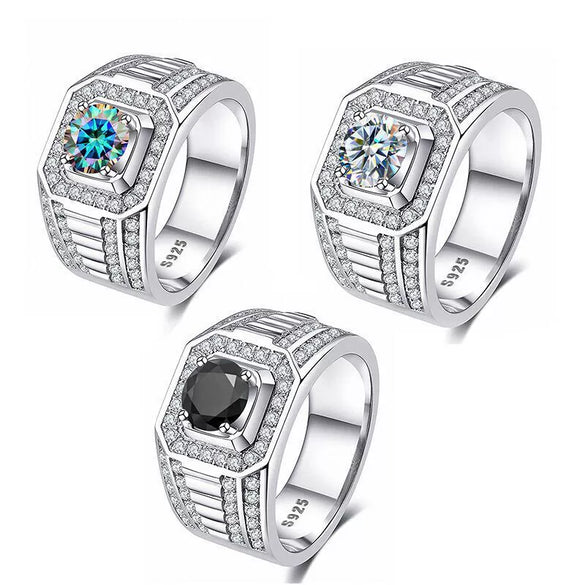 Multicolor Moissanite Full Diamond Four Claw Men's And Women's Ring In 925 Silver With Geometric Styling And Electroplating