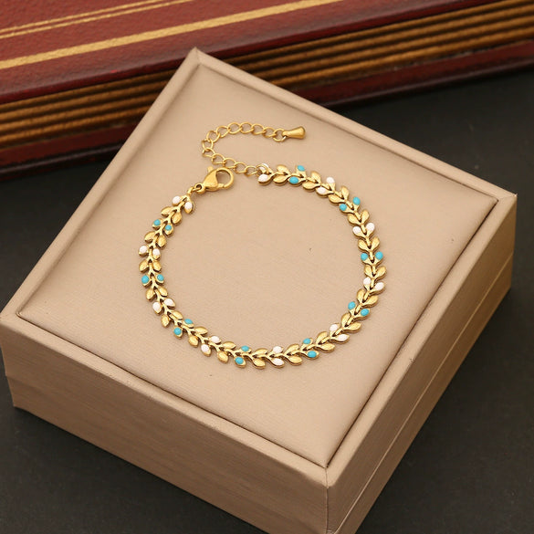 Multicolor Oil Dropping Wheat Bracelet For Women Stainless Steel Jewelry With Dripping Oil Treatment