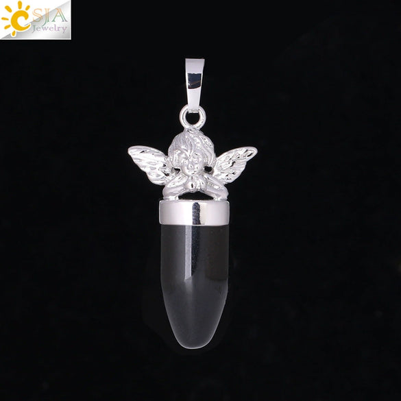 Multicolor Simple Bullet Shape Natural Stone Crystal Alloy Accessories Minimalist Pendant Necklace Jewelry