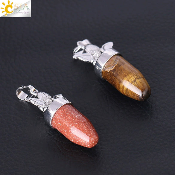 Multicolor Simple Bullet Shape Natural Stone Crystal Alloy Accessories Minimalist Pendant Necklace Jewelry