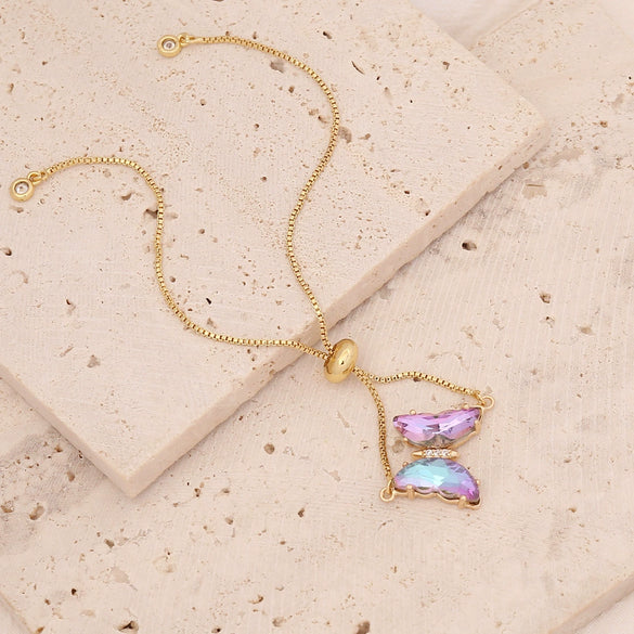 Multicolor Zircon Butterfly Copper Bracelet With Electroplating For Women