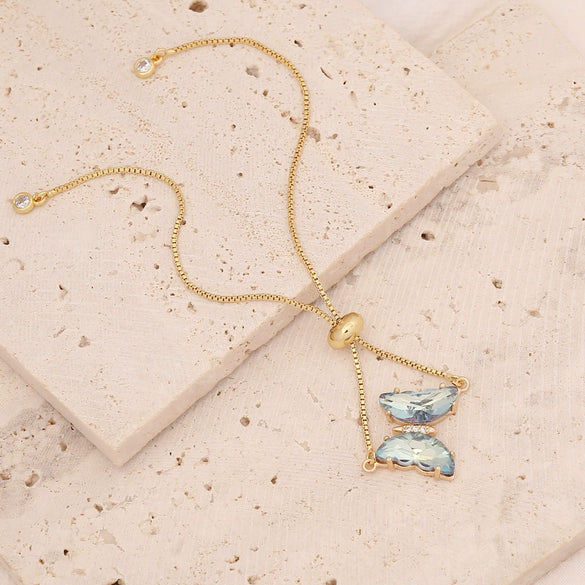 Multicolor Zircon Butterfly Copper Bracelet With Electroplating For Women