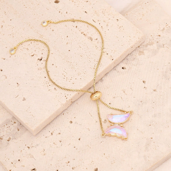 Multicolor Zircon Butterfly Copper Bracelet With Electroplating For Women