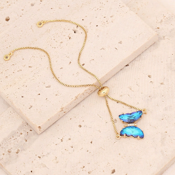 Multicolor Zircon Butterfly Copper Bracelet With Electroplating For Women