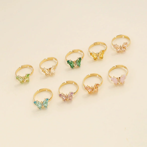 Multicolor Zircon Butterfly Metal Ring For Women With Electroplating Treatment