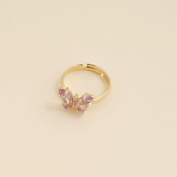 Multicolor Zircon Butterfly Metal Ring For Women With Electroplating Treatment