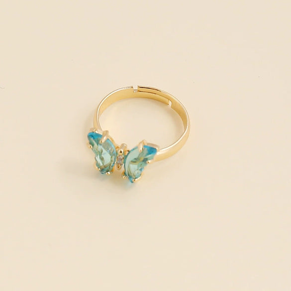 Multicolor Zircon Butterfly Metal Ring For Women With Electroplating Treatment