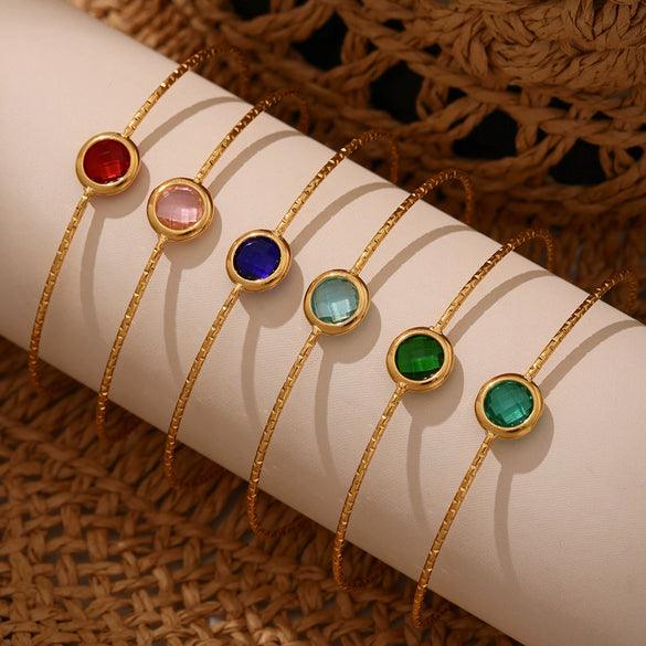 Multifaceted Czech Glass Open Circle Bracelet Jewelry Stainless Steel Nonfading