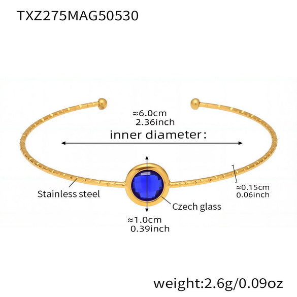 Multifaceted Czech Glass Open Circle Bracelet Jewelry Stainless Steel Nonfading