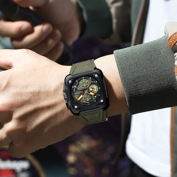 Multifunction Square And Round Dial Alloy And Silicone Men's Business Sports Watch