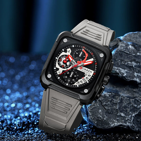 Multifunction Square And Round Dial Alloy And Silicone Men's Business Sports Watch