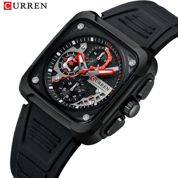 Multifunction Square And Round Dial Alloy And Silicone Men's Business Sports Watch