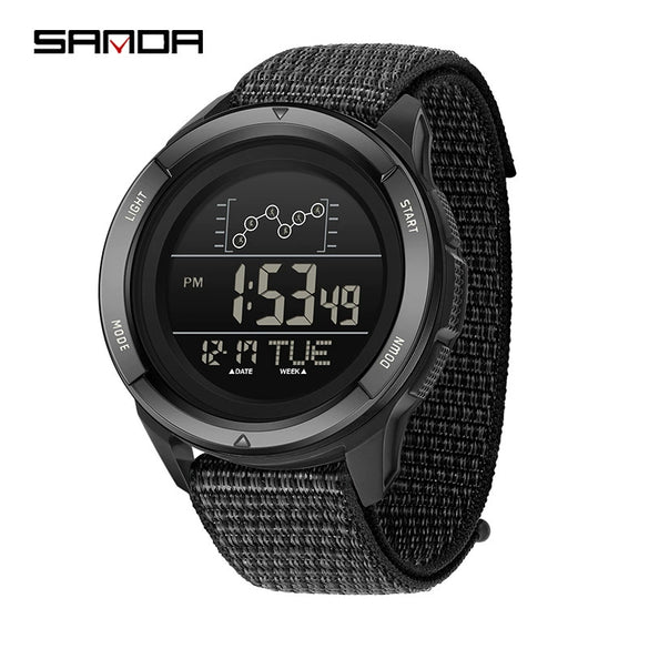 Multifunction Student Electronic Watch With Nylon Band Round Shape Alloy Alloyabs Case And Acrylic Mirror