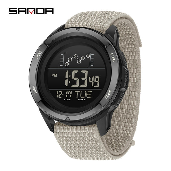 Multifunction Student Electronic Watch With Nylon Band Round Shape Alloy Alloyabs Case And Acrylic Mirror