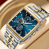 Multifunctional Business Men's Quartz Watch Alloy Case Stainless Steel Strap Square Dial Waterproof Luminous Calendar Threeeye Sixpin