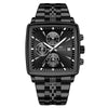 Multifunctional Business Men's Quartz Watch Alloy Case Stainless Steel Strap Square Dial Waterproof Luminous Calendar Threeeye Sixpin
