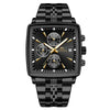 Multifunctional Business Men's Quartz Watch Alloy Case Stainless Steel Strap Square Dial Waterproof Luminous Calendar Threeeye Sixpin