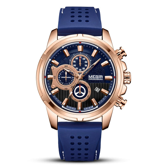 Multifunctional Chronograph Large Dial Men's Watch Alloy Case Silicone Strap Mineral Strengthened Glass Mirror Round Dial