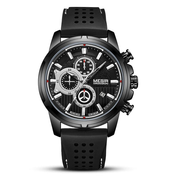 Multifunctional Chronograph Large Dial Men's Watch Alloy Case Silicone Strap Mineral Strengthened Glass Mirror Round Dial