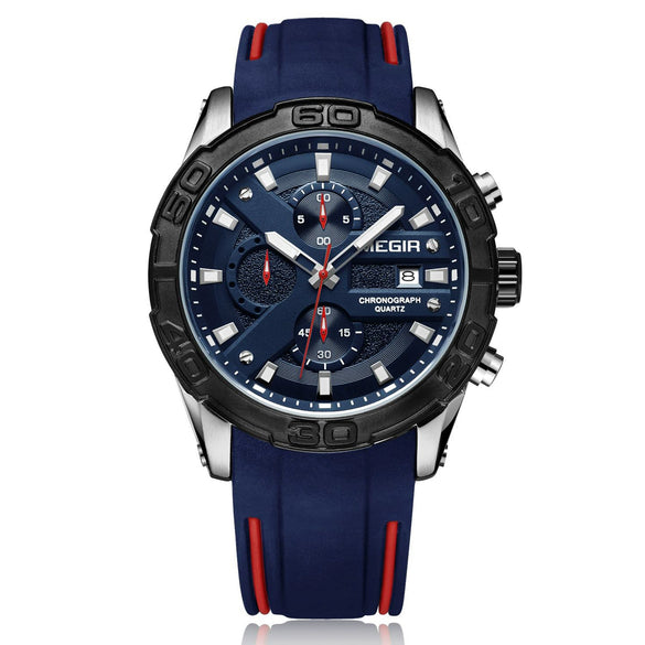 Multifunctional Chronograph Luminous Calendar Men's Alloy And Silicone Sports Quartz Watch With Round Dial