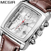 Multifunctional Chronograph Sports Men's Watch Alloy Case Genuine Leather Strap Stainless Steel Clasp Mineral Strengthened Glass Mirror Rectangle Dial