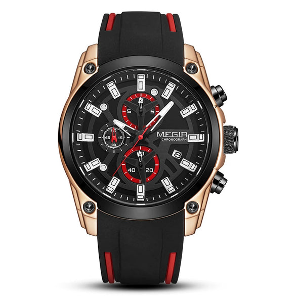Multifunctional Chronograph Sports Watch For Men Alloy Case Silicone Strap Mineral Strengthened Glass Mirror Round Dial