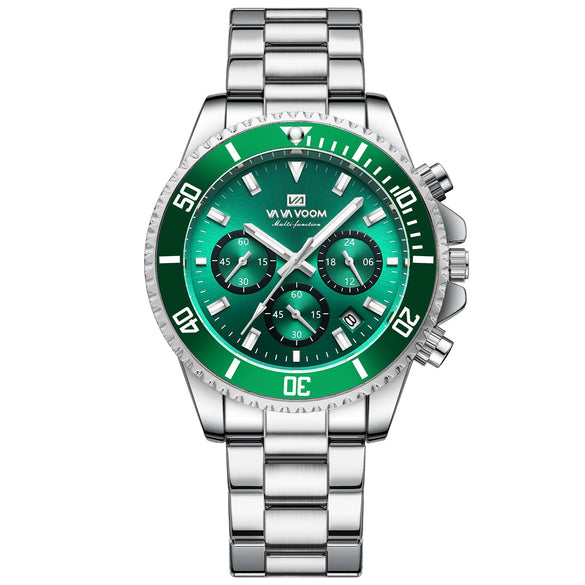 Multifunctional Chronograph Threeeye Quartz Watch Alloy Case Stainless Steel Strap Round Dial Business Style Waterproof Luminous For Men