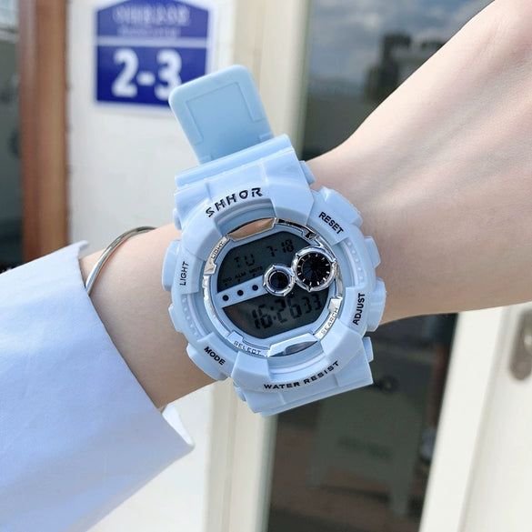 Multifunctional Couple's Sports Electronic Watch Plastic Case Silicone Strap